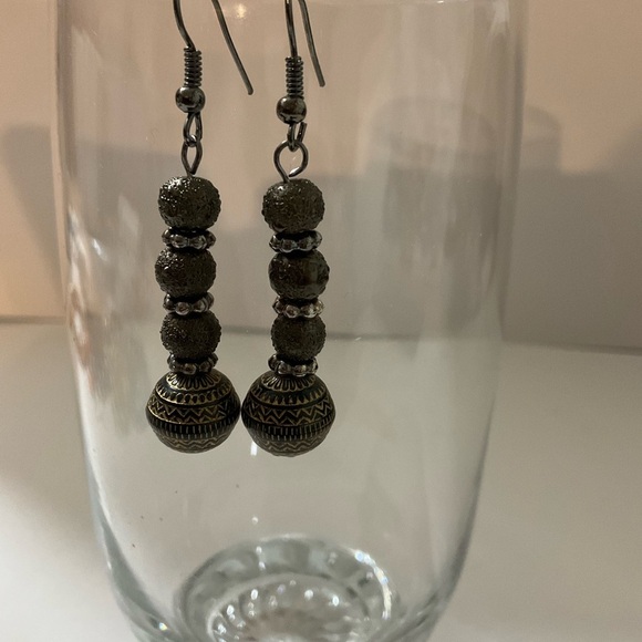 Hand Crafted Brown Gothic Pierced Earrings with Ornate Beads Dangle Drop - Picture 2 of 5